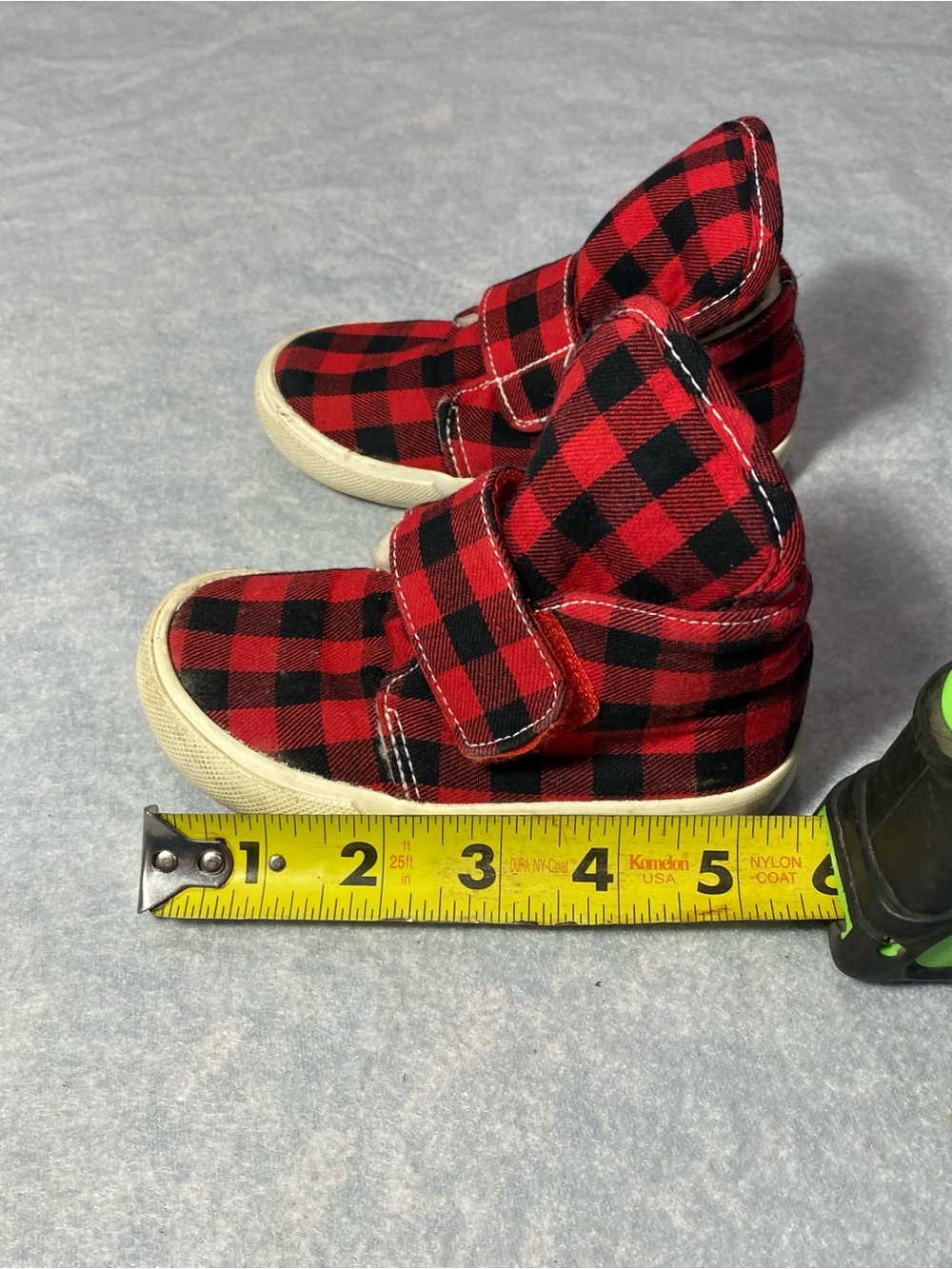 Kids Red Plaid Velcro Sneakers